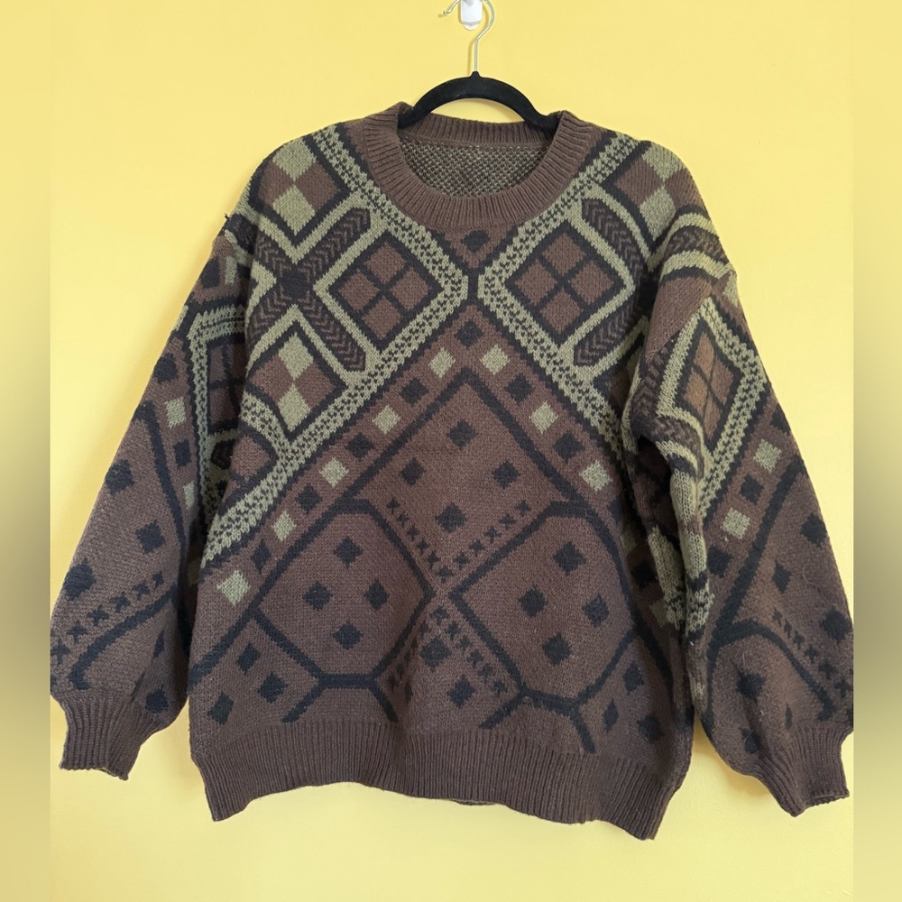 Geometric Green and Brown Sweater
